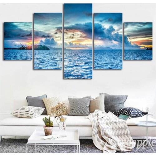 Summer style diamond painting cross stitch sea blue sky natural landscape diamond embroidery 5 pcs set mosaic wall picture decor