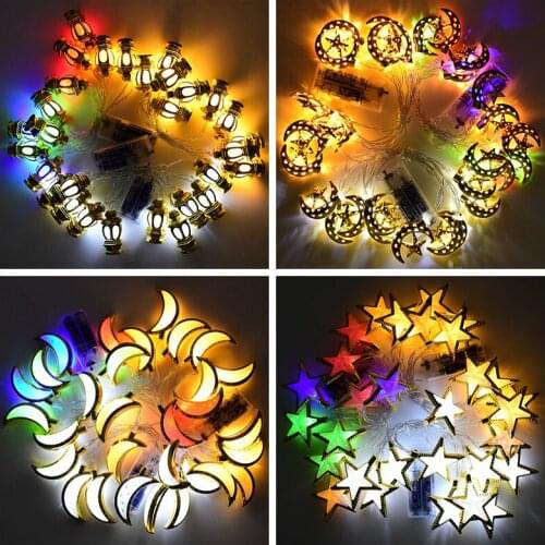 Moon Star Eid Ramadan Decoration Eid Mubarak LED Lights String Islamic Muslim Festival Party DIY Lights Garland Hanging Supplies