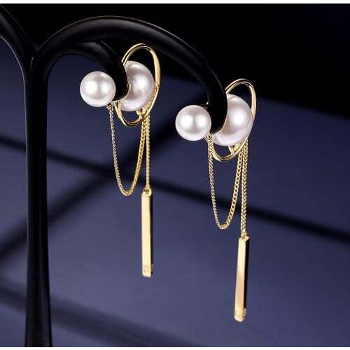 Fashion Retro Double Sided Simulated Pearl Long Chain Tassel Earrings For Women Ear Cuff Wrap Earring In Jewelry Gifts