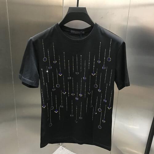 Ice Silk Cotton Hot Drill Short Sleeve T-shirt Mens 2021 Summer New Slim Fit Trend Versatile Fashion Brand Top