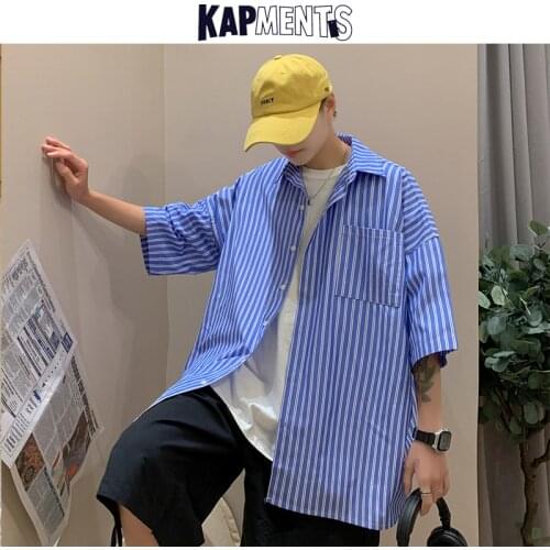 KAPMENTS Men Striped Harajuku Designer Korean Fashion Shirts 2021 Summer Mens Streetwear Vintage Loose Shirts Male Causal Shirts