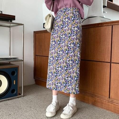 Spring/Summer 2021 new high-waisted, thin, cross-floral skirt, female temperament, mid-length A-line skirt Medieval dress