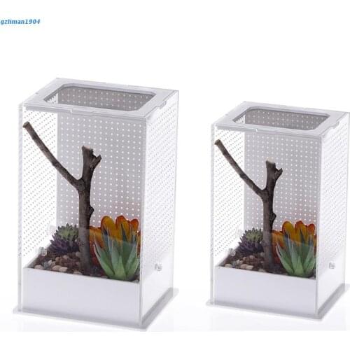 P15D Insect Feeding Box Transparent Reptile Carrier Plastic Box Easy to Detach