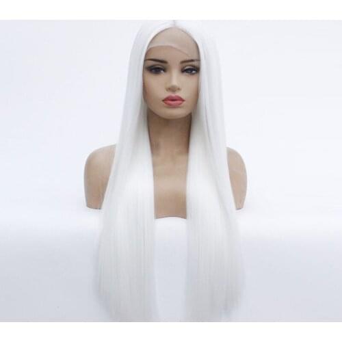 Snow White Long Silky Straight Hair Cheap Synthetic Lace Front Wig Heat Resistant Glueless Lace Wigs Synthetic Hair for Women