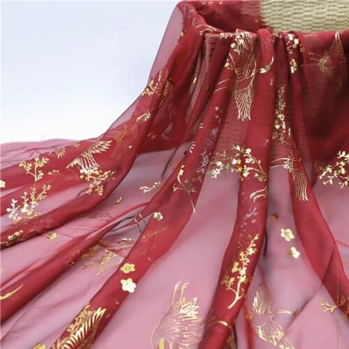 Cosplay dress chiffon flower crane bronzing dress fabric soft silky thin fabric light breathable DIY dress fabric