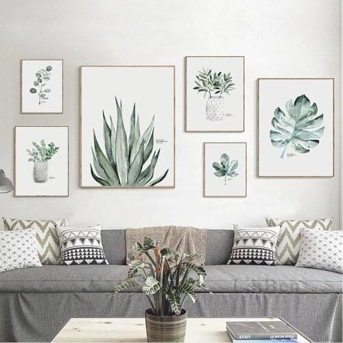 Watercolour Plants Leaf Poster Canvas Painting Nordic Style Print Scandinavian Wall Art Decoration Picture Minimalist Home Decor