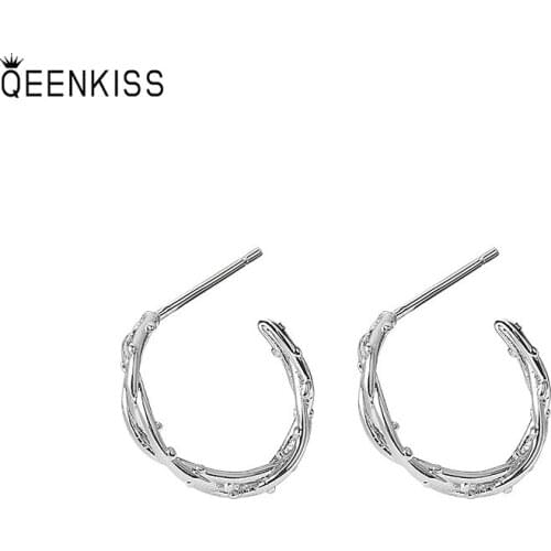 QEENKISS EG6110 Fine Jewelry Wholesale Fashion Woman Girl Birthday Wedding Gift Round Rattan 18KT Gold White Gold drop Earrings