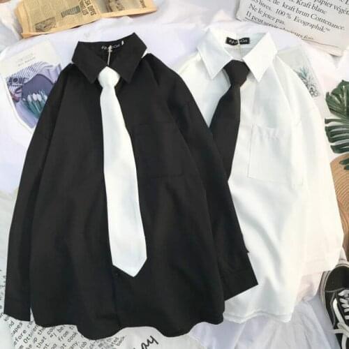Spring/Autumn Preppy Style Girl Orthodox White Shirt High School Student Party Shirt With Tie Retro Girl Harajuku Sweet Shirt