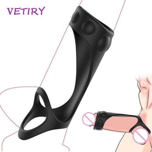 Silicone Penis Ring Cock Ring Sex Toys for Men Erection Scrotum Bind Penis Enlargement Dual Ring Beads Massage Delay Ejaculation