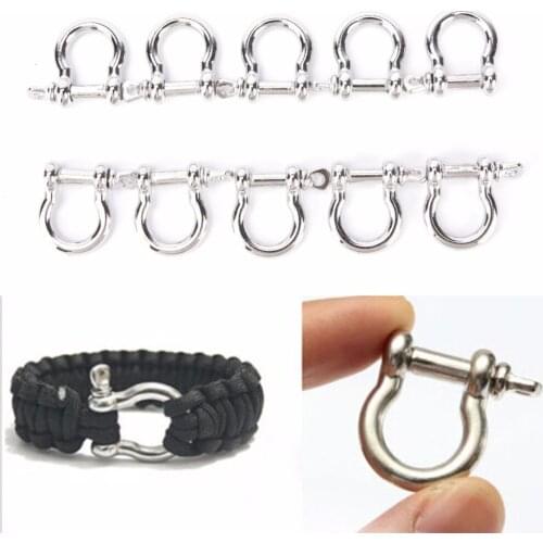 5/10 Pcs Stainless Steel Staples Carabiner D Bow Shackle Fob Key Ring Keychain Hook Screw Joint Connector Buckle Solid Metal