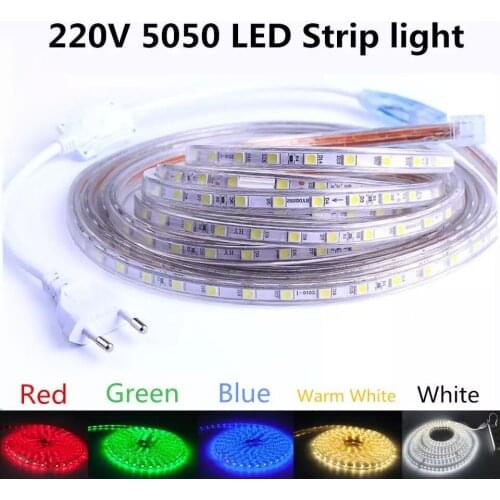 SMD 5050 AC 220V LED Strip Outdoor Waterproof 220V 5050 220 V LED Strip 220V SMD 5050 LED Strip Light 1M 2M 5M 10M 20M 25M 220V