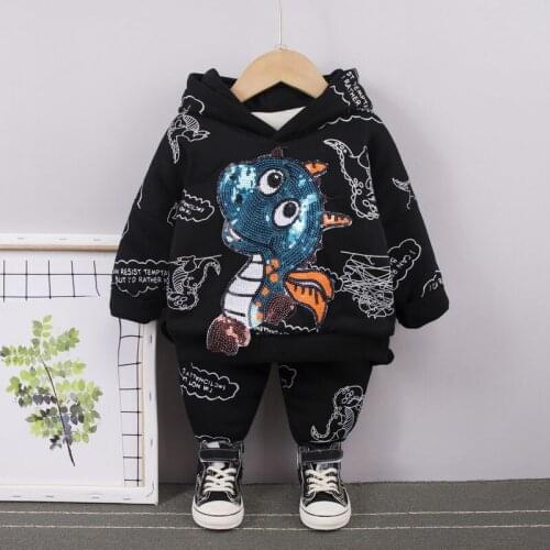 Winter Baby Girls warm Clothes Children Boys CARTOON Thicken Hoodies Pants 2Pcs/sets Toddler Fashion Clothing Kids Tracksuit set