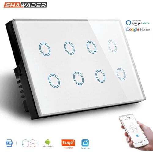 Wifi Smart Touch Light Wall Switch Interruptor Glass Panel 8 Gang 147*86mm Tuya App SmartLife Compatible with Alexa Google Home