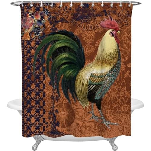 Rooster Retro Brown Shower Curtains Bathroom Curtain Waterproof Polyester Frabic Bathroom Curtain with Hooks