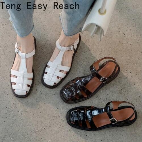 2021New Summer Women Shoes Genuine Leather Round Toe Chunky Heel Buckle Women Sandals Casual Gladiator Sandals for Women