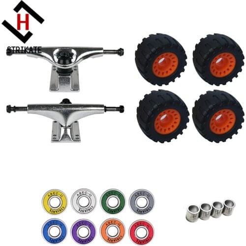 1 pair 5inch truck with 4pcs 76mm rubber off road wheels Complete DIy skateboard Truck wheels Combo