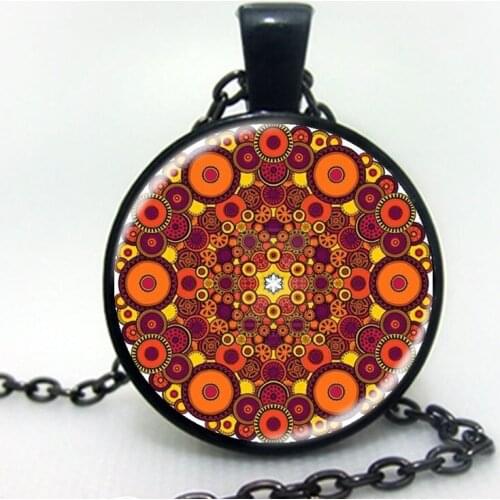 1Pcs Sacred Geometry and Mandala Pendant Choker Statement Necklace For Women Accessories Glass Dome Yoga Jewelry