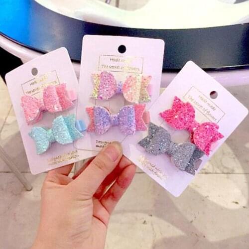 2pcs/set Cute Mini Girls Hair Bows Clips Double Layer Glitter Kids Hairpins Sequins Princess Headdress Hair Accessories