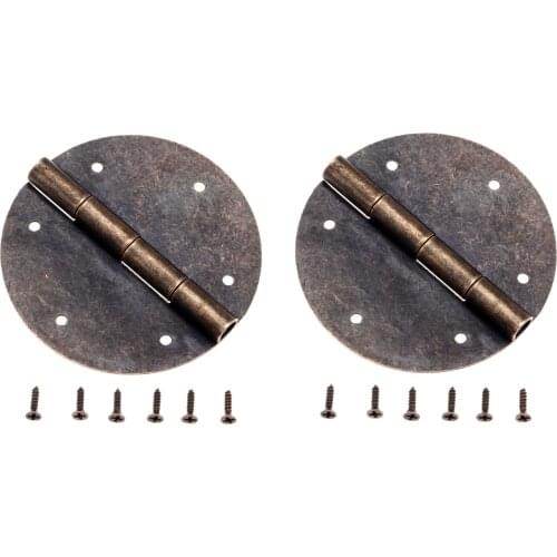 2pcs Round Hinges+12 screws Antique Bronze 40mm*60mm Cabinet Wooden Box Jewelry Gift Wine Case Cupboard Vintage 6 Holes Alloy