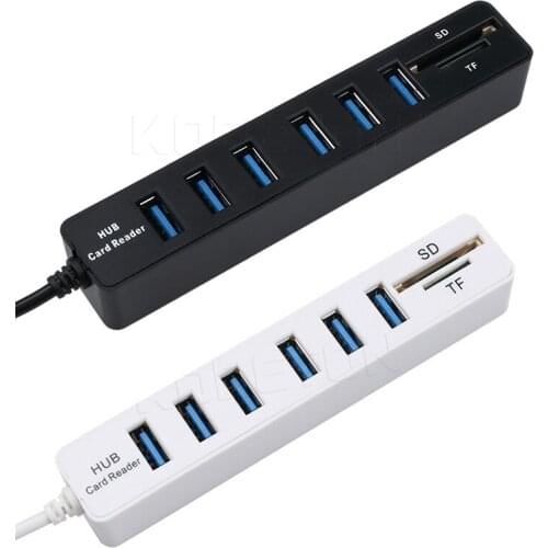 2 In 1 USB 2.0 Hub Combo 6 Port Splitter Multifunction USB HUB Support SD/TF Card Reader For PC Laptop Computer