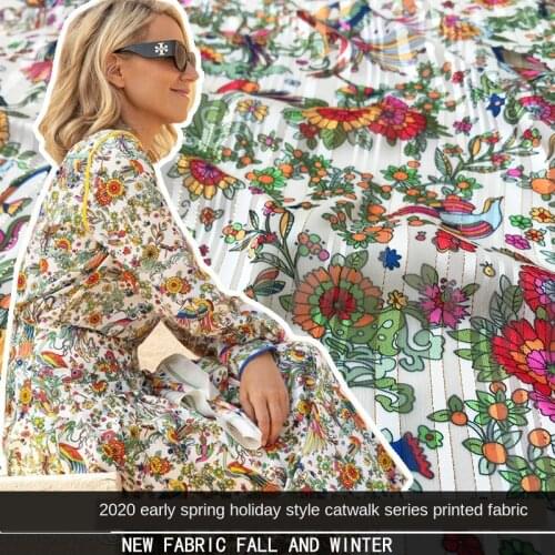 2020 spring and summer gold thread chiffon new color Phoenix flower digital printing clothing fashion fabric