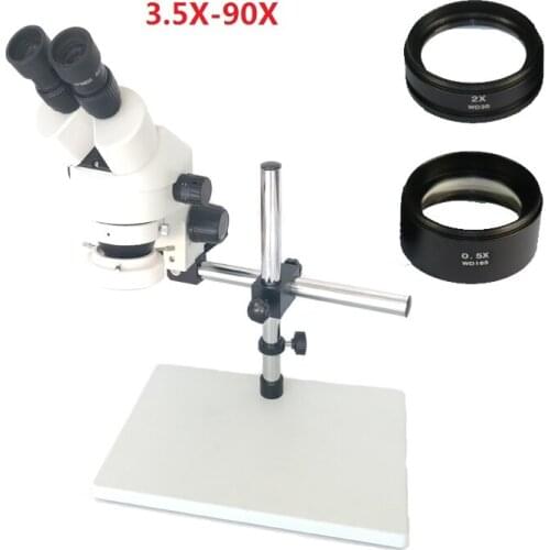 360 Arm support Binocular stereo microscope Industrial microscope 3.5X-90X Continuous zoom Magnification 56 Led ring light lamp