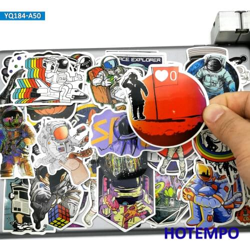 50pcs Astronaut Rocket Planet Outer Spaceman Cool Funny Phone Laptop Motorcycle Car Stickers for Luggage Skateboard Bike Sticker