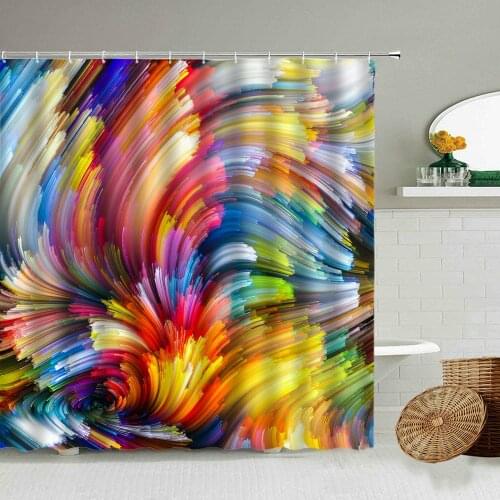 Abstract Colorful Blooming Shower Curtain European Art Home Bathroom Wall Deco With Hook Waterproof Fabric Bath Screen Washable