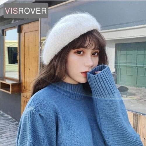 VISROVER 8 colorways solid Rabbit Fur Winter beret female Autumn cap Acrylic Bright warm hat top quality Women Boina Wholesale