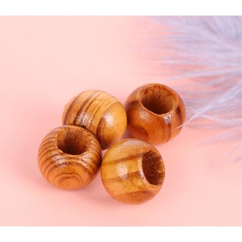 20mm Big Hole DIY Natural Wood Beads Loose Round Pine Balls Wooden Stripe Charms Spacer Beads Necklace Jewelry Making 20Pcs