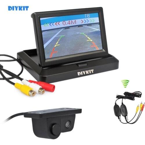 DIYKIT Wireless 5" Foldable Car Monitor Rear View Monitor Parking Radar Sensor 2 in 1 Car Camera Parking System