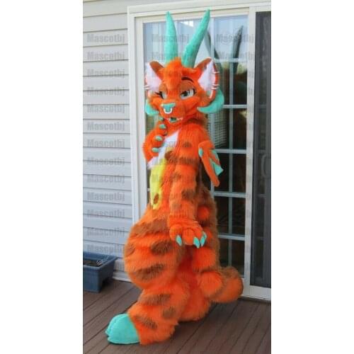 Dragon Long Fursuit Mascot Costume Suit Cosplay Party Game Fancy Dress Outfits Clothing Carnival Halloween Adults Size Parade