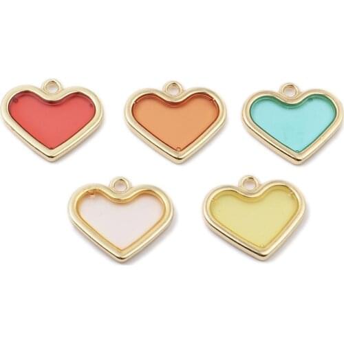 DoreenBeads Zinc Based Alloy & Resin Charms Heart Gold Color Deep Red Transparent 19mm x 17mm, 5 PCs Diy Jewelry Pendants