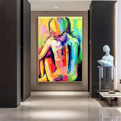 Large size hand painted nude Modern colorful girl Oil Painting on Canvas Handpainted wall art pictures for living room bedroom