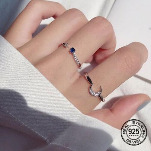 Star Moon Zircon Opening Adjustable S925 Silver Rings For Women Korean Fashion Trendy High Quality Student Girl Jewelry INEFFA