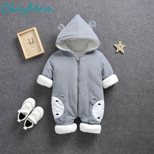 OkayMom Infant Baby Boys Girls Snow Wear Overalls Clothing Toddler Winter Warm Coat Clothes Newborn Cute Thicken Hooded Jumpsuit