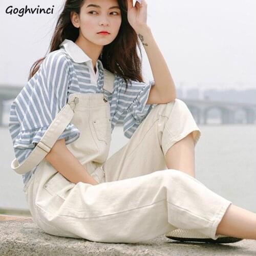 Jumpsuits Women Apricot Denim Simple Basic Overalls High Quality Street Style Student Loose Retro Cute All-match Fashion Casual