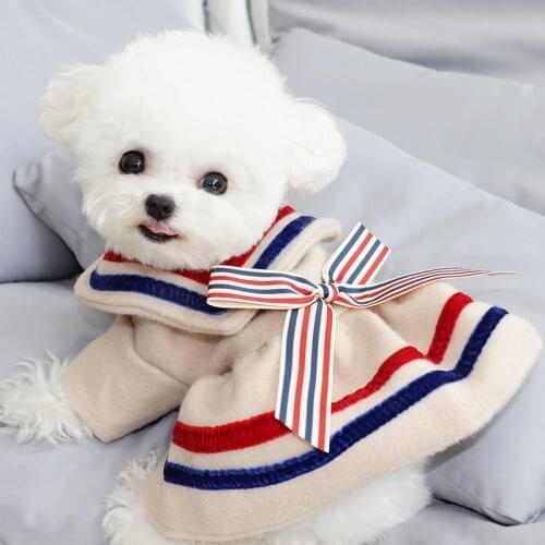 Sailor Stripe Winter Dog Puppy Girl Wedding Party Pet Dresses Cat French Bulldog Terrier Tutu Skirt Chihuahua Jacket Drop Ship