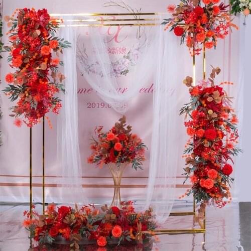 Metal Wedding Arch Frame Square Backdrop Stand Background Gold Plating Outdoor Artificial Flower Door Shelf
