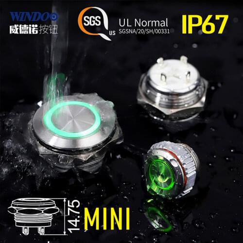 12 16 19 22MM Mini Short Tact Waterproof IP68 Momentary Metal Ultra-thin Push Button Switch With LED Indicator Light Red Green