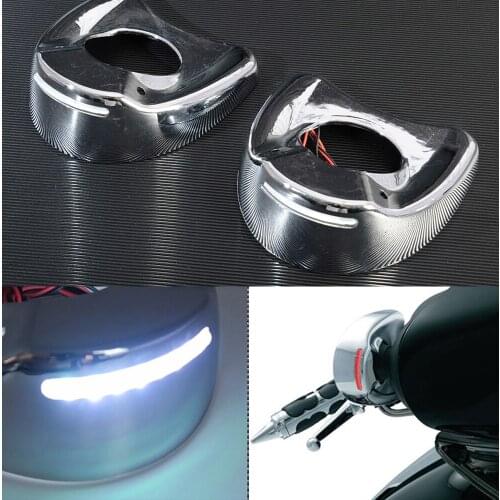 Motorcycle Chrome Fairing Mount Mirrors White LED Lights Cover Caps Lens For Harley Touring Electra Street Glide CVO
