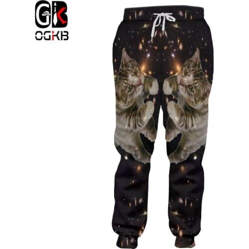 OGKB Men Sweatpants Casual Pants New 3D Harem Pants Printed Starry sky cat trend Large Size Costume Homme Winter Jogger Pants
