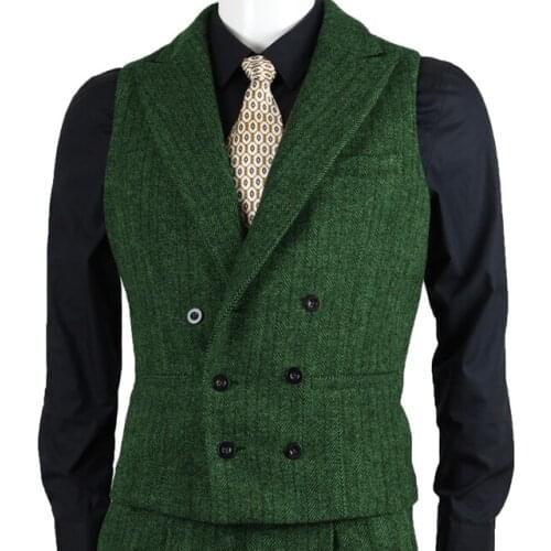 Vintage Vestido Tweed Double Breasted Men Vest Only Costum Homme Marriage Groom Wedding Wear Terno Masculino Slim Fit Suits 1 Pc