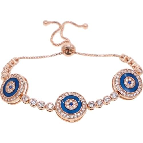 New Arrival high quality pink gold color Luxury Round Blue Eyes Clear Cubic Zircon Crystal Tennis Bracelet Jewelry