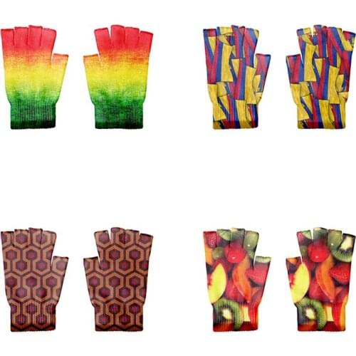 1 Pair Spring Summer Fingerless Gloves Fashion Colorful Pattern Working Gloves Men/Women Cycling Fishing Gloves Guantes