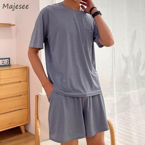 Summer Pajama Sets Men Causal O-neck Short Sleeve Tops Male Letter Printed Baggy Breathable Homewear Soft Basic Daily Sleepwear