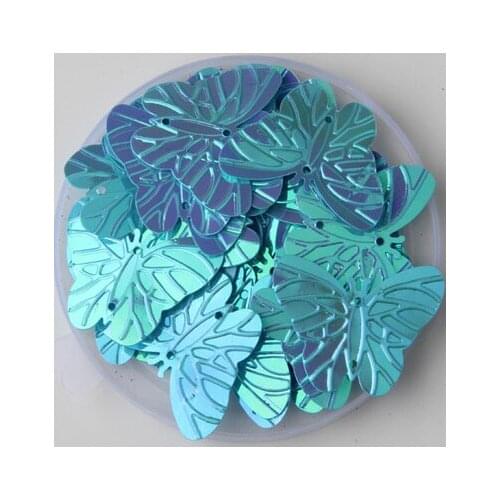 260pcs Large Butterfly Sequins 22*30mm PVC Flat Paillette Decoration With 2 Holes Sewing,Women/Kids Garment Blue AB