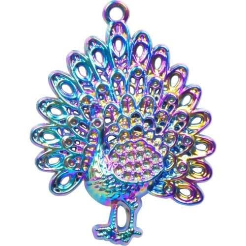 10PCS/lot 29X22MM Rainbow Color Peacock Pendant Charms Alloy Floating Pendant Fit For Necklace Bracelet Floating Locket