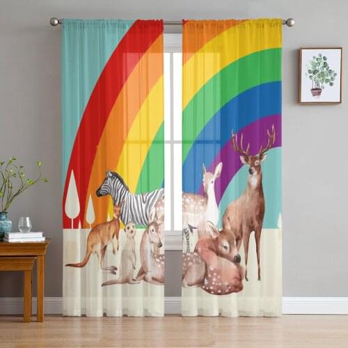 Rainbow Animal Deer Zebra Sheer Curtains for Living Room Bedroom Kitchen Tulle for Windows Voile Drapes Home Decoration