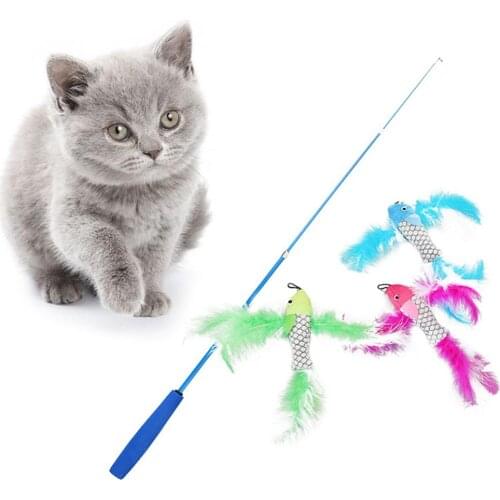 Telescopic Wand Stick Kitten Cats Teaser Catcher Replacement Flying Fishes rod color flying fish replacement head pet supplies